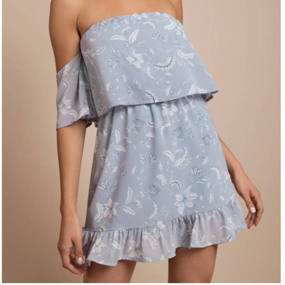 Tobi Light Blue Floral Off Shoulder Ruffle Dress - Picture 3 of 6